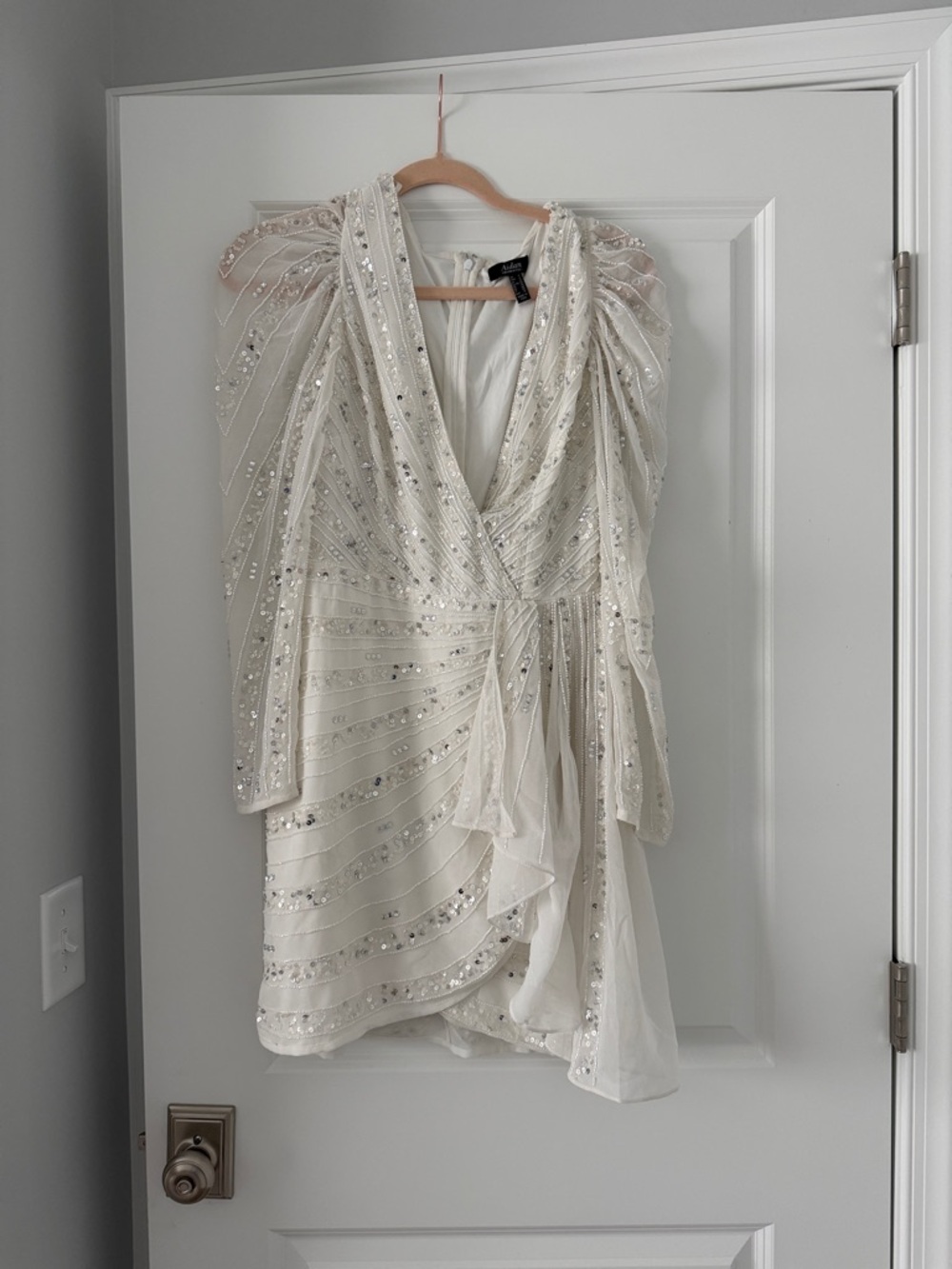 Elegant Ivory Sequin Wrap Dress